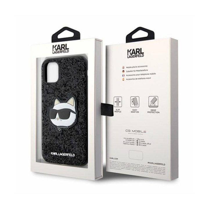 Dėklas iPhone 11 Karl Lagerfeld juodas su blizgučiais