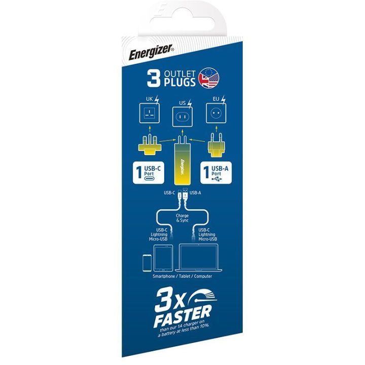 Įkroviklis Energizer Ultimate USB-C ir USB-A 65W, sidabro spalvos