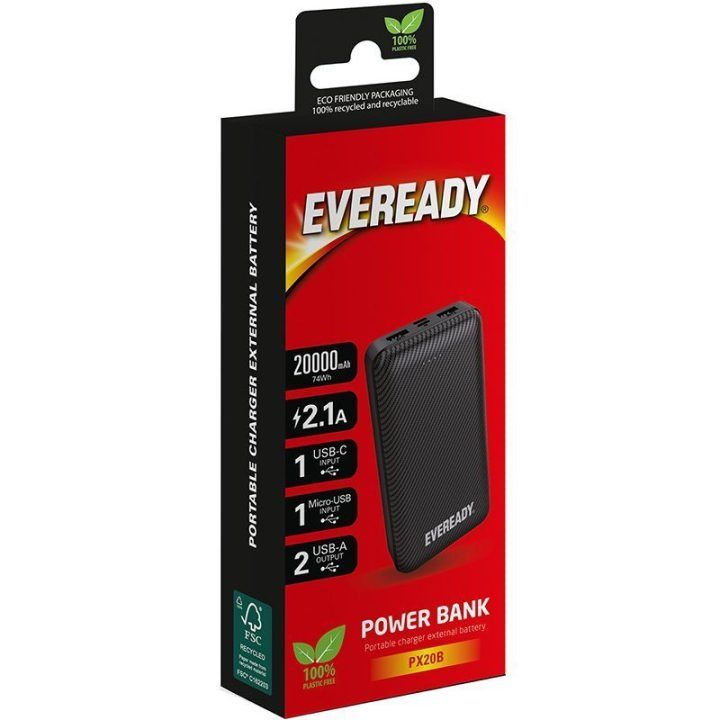 Eveready PX20B išorinė baterija 20000 mAh, juoda