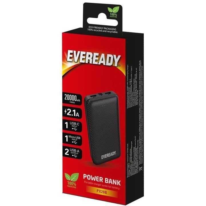 Eveready PX20B išorinė baterija 20000 mAh, juoda