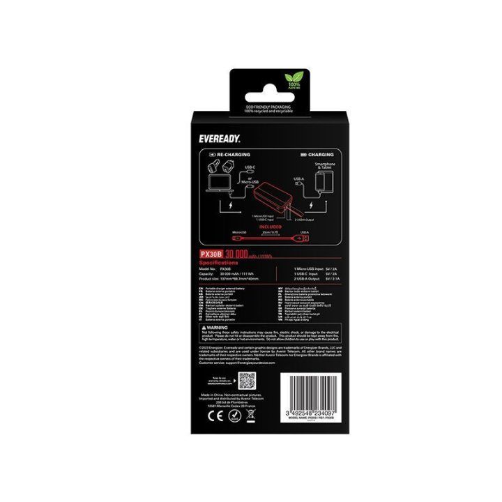 Eveready PX30B išorinė baterija 30000 mAh, juoda