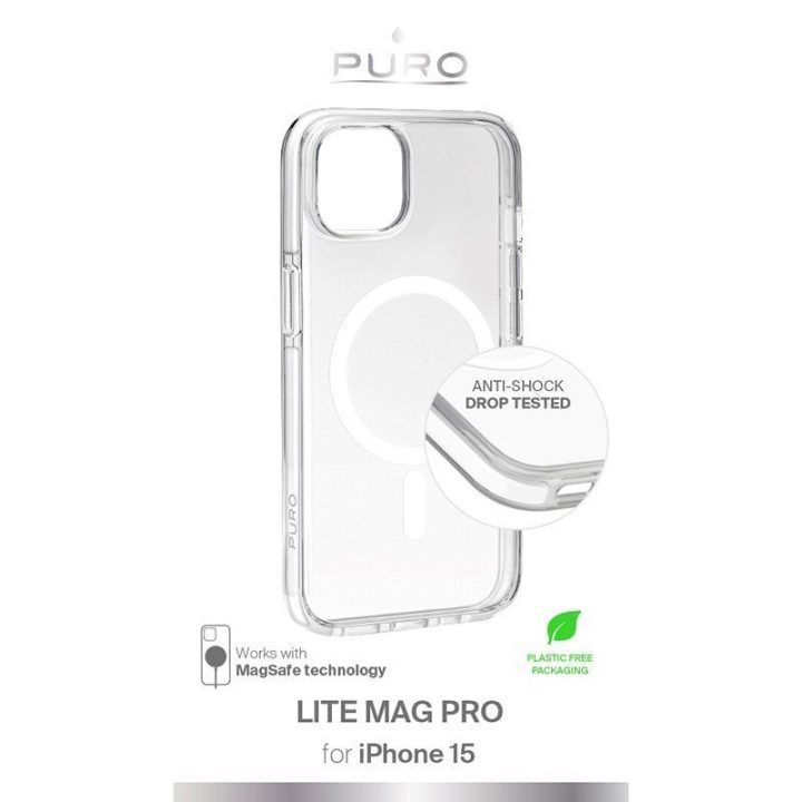 Permatomas dėklas iPhone 15 MagSafe, Puro LITEMAG PRO