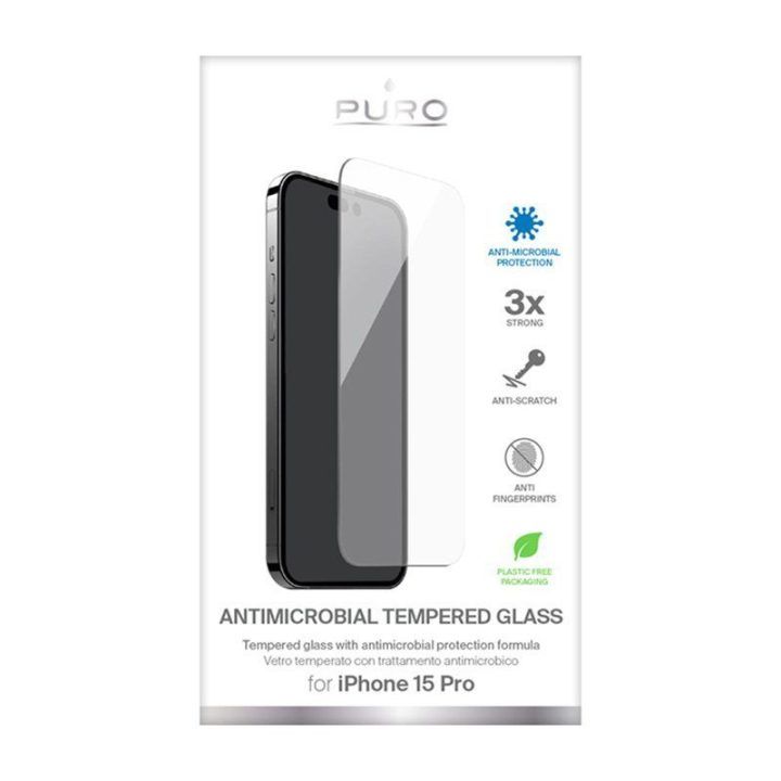 Grūdintas apsauginis stiklas iPhone 15 Pro, PURO