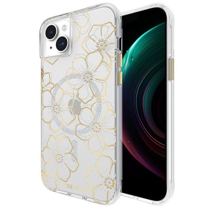 Dėklas iPhone 15 Plus Case-Mate Floral Gems, aukso spalvos