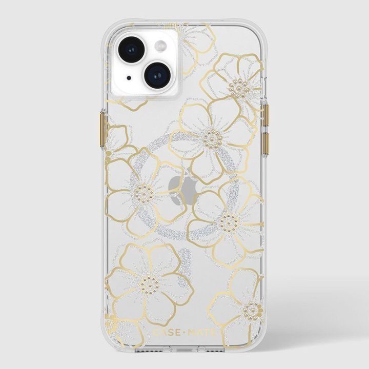 Dėklas iPhone 15 Plus Case-Mate Floral Gems, aukso spalvos