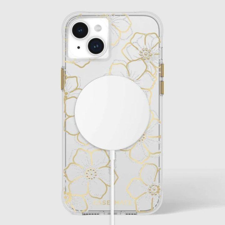 Dėklas iPhone 15 Plus Case-Mate Floral Gems, aukso spalvos