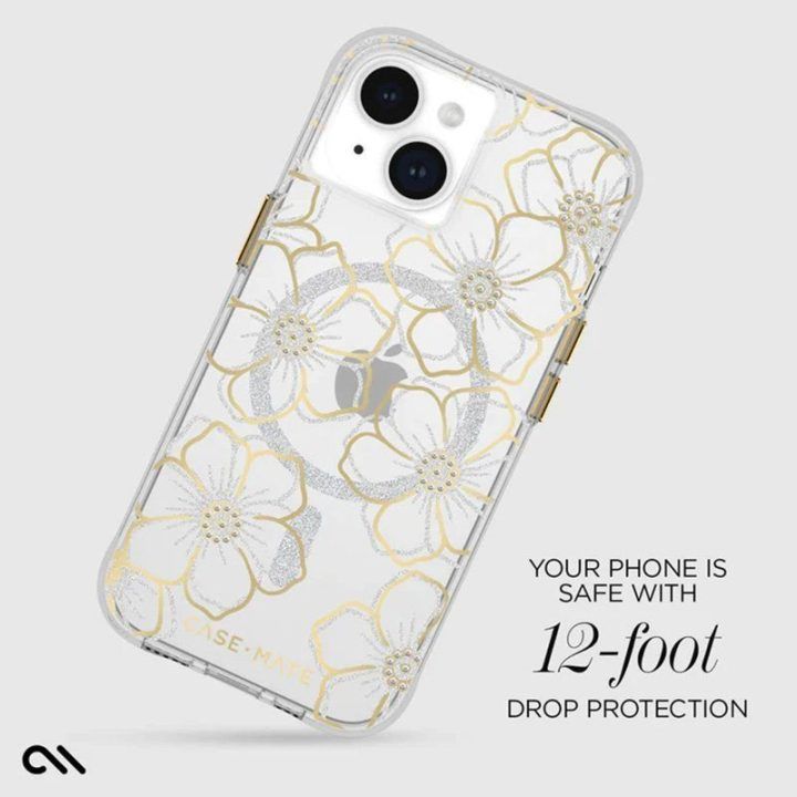 Dėklas iPhone 15 Plus Case-Mate Floral Gems, aukso spalvos