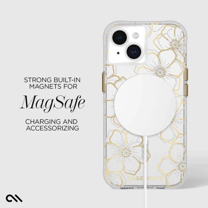 Dėklas iPhone 15 Plus Case-Mate Floral Gems, aukso spalvos