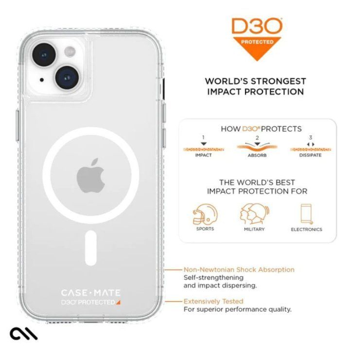Dėklas Case-Mate Ultra Tough Plus D3O MagSafe iPhone 15 Plus, permatomas