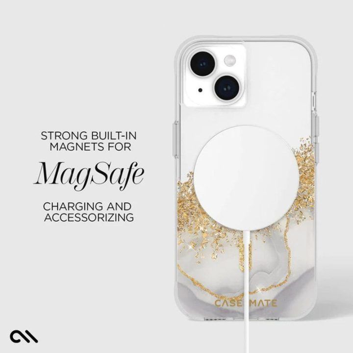 Dėklas iPhone 15 Plus Case-Mate Karat Marble, su auksinėmis dalelėmis
