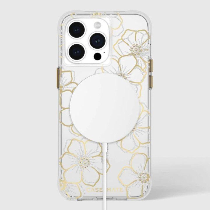 Dėklas iPhone 15 Pro Max Case-Mate Floral Gems, aukso spalvos