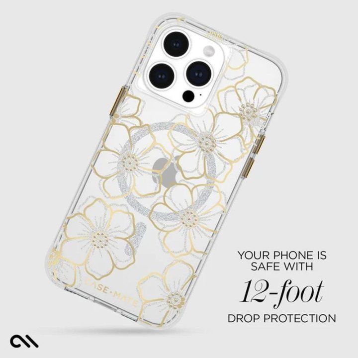 Dėklas iPhone 15 Pro Max Case-Mate Floral Gems, aukso spalvos