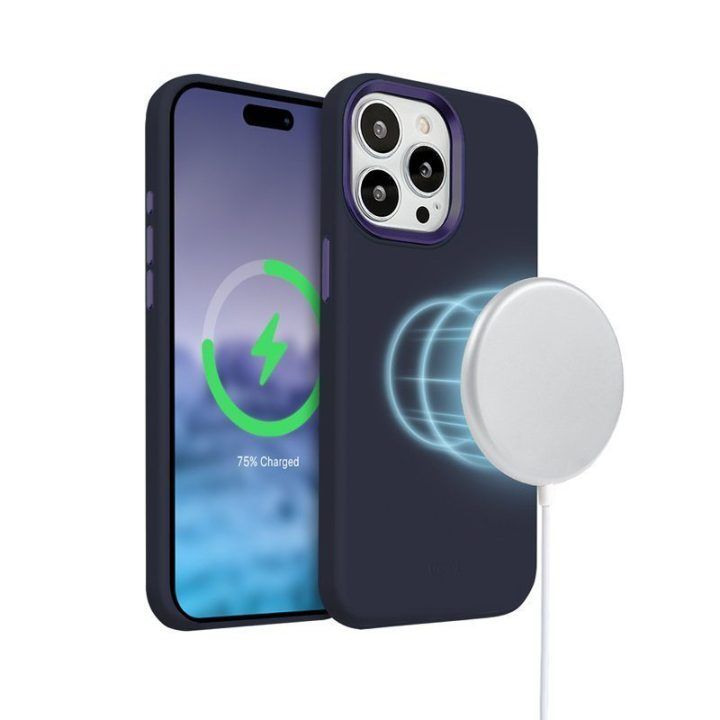 Dėklas iPhone 15 Pro, tamsiai mėlynas, Crong Color Cover LUX Magnetic