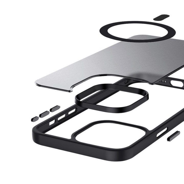 Dėklas iPhone 15 Plus, juodas, Crong Hybrid Frost MAG Cover