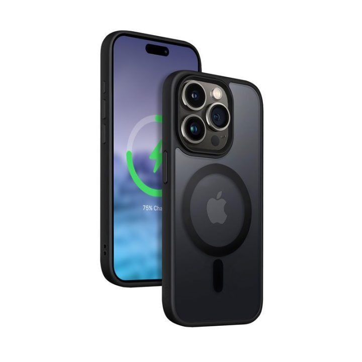 Dėklas iPhone 15 Pro, juodas, Crong Hybrid Frost MAG Cover