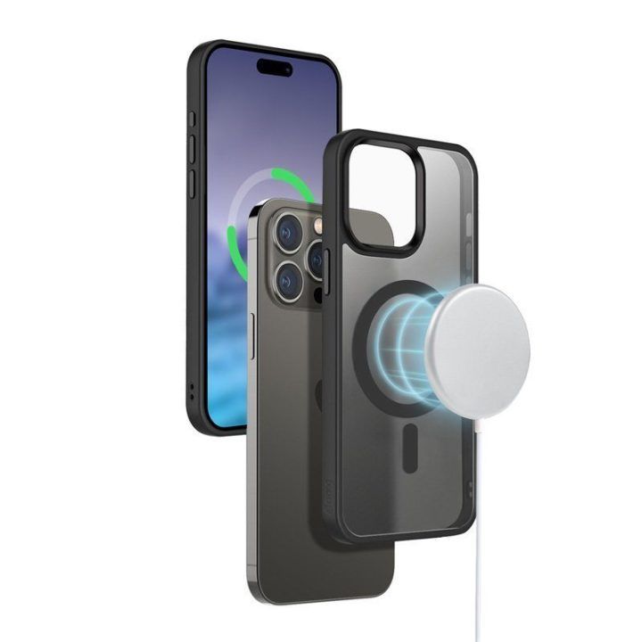 Dėklas iPhone 15 Pro, juodas, Crong Hybrid Frost MAG Cover
