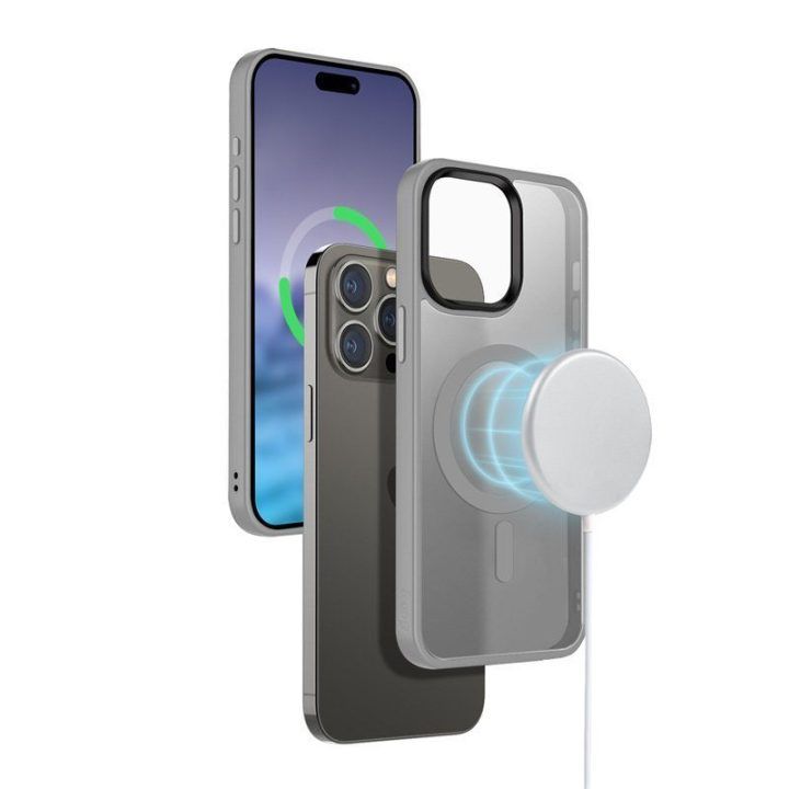 Dėklas iPhone 15 Pro Max, pilkas, Crong Hybrid Frost MAG