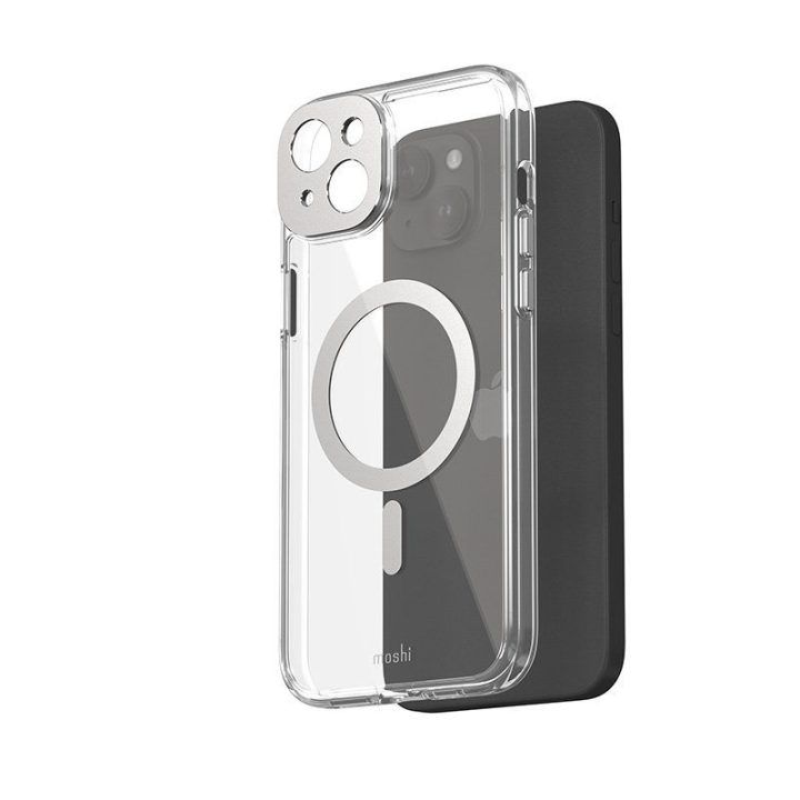 Moshi iGlaze MagSafe dėklas iPhone 15 Plus, sidabro spalvos