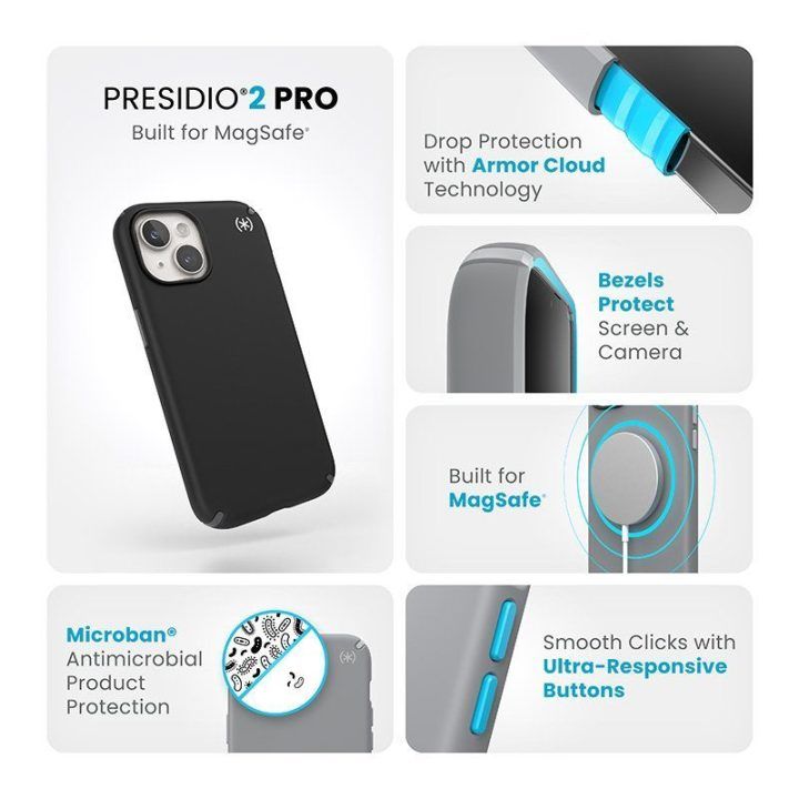 Dėklas Speck Presidio2 Pro MagSafe iPhone 17e / 16e / 15 / 14 / 13, juodas