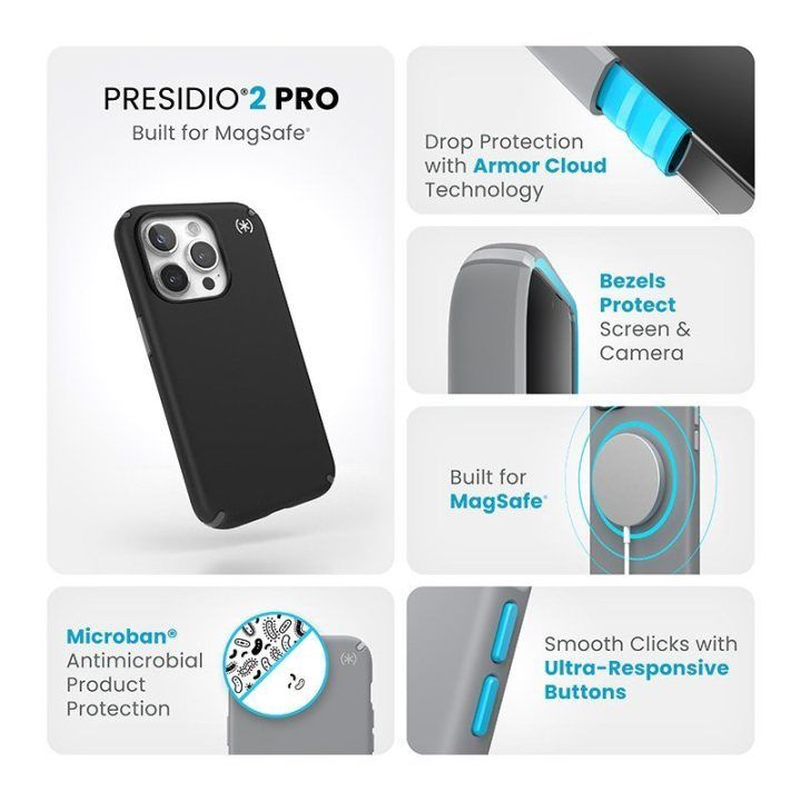 Dėklas iPhone 15 Pro Speck Presidio2 Pro MagSafe, juodas
