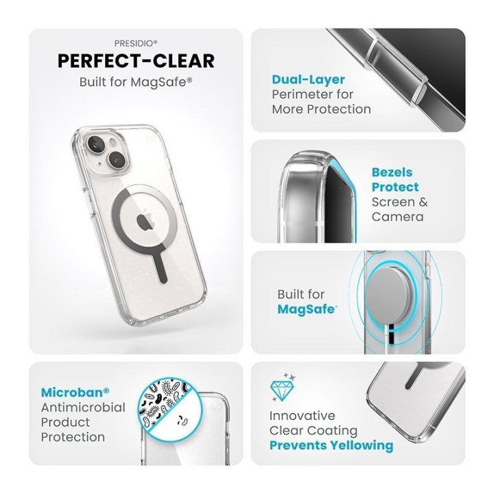 Dėklas Speck Presidio Perfect-Clear MagSafe iPhone 17e/16e/15/14/13