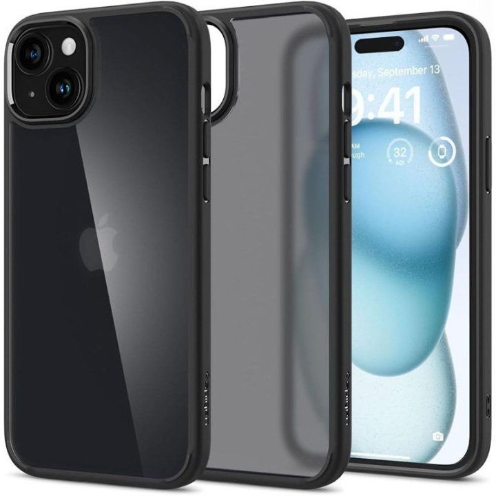 Dėklas Spigen Ultra Hybrid, juodas, iPhone 15