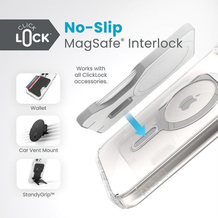 Permatomas dėklas Speck Presidio Perfect-Clear ClickLock MagSafe iPhone 15 Plus / 14 Plus