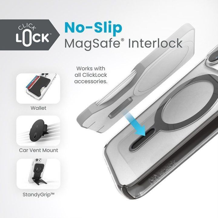 Dėklas iPhone 15 Pro Speck Presidio Perfect-Clear ClickLock su MagSafe