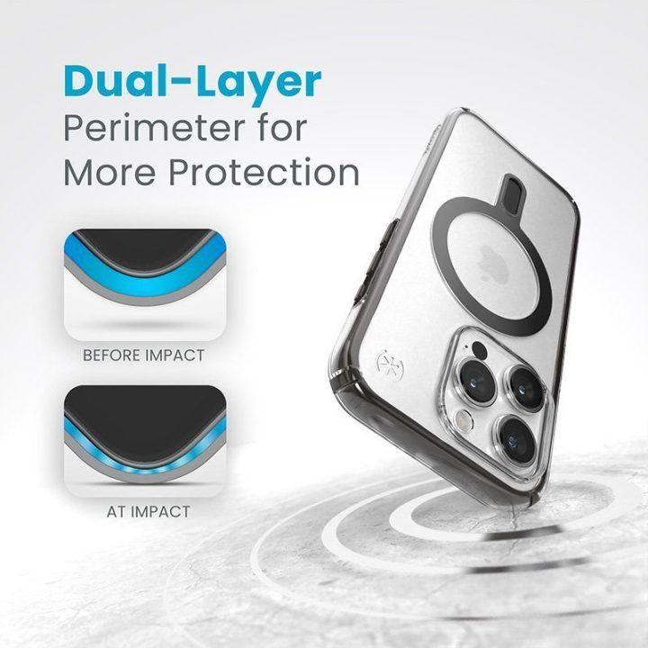 Dėklas iPhone 15 Pro Speck Presidio Perfect-Clear ClickLock su MagSafe