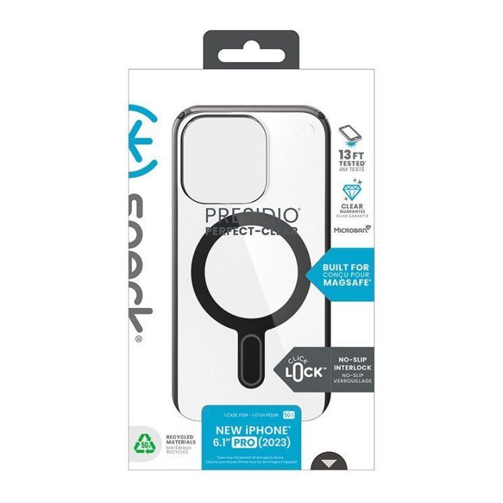 Dėklas iPhone 15 Pro Speck Presidio Perfect-Clear ClickLock su MagSafe