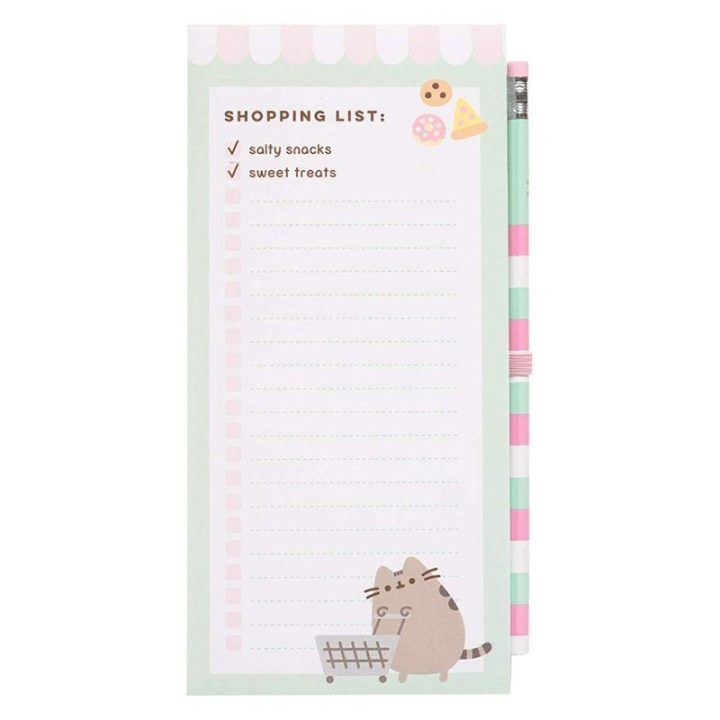 Pusheen magnetinis užrašų bloknotas 10 x 21 cm su pieštuku