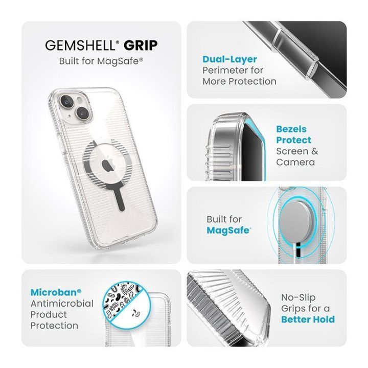 Permatomas dėklas iPhone 15 Plus / 14 Plus Speck Gemshell Grip MagSafe