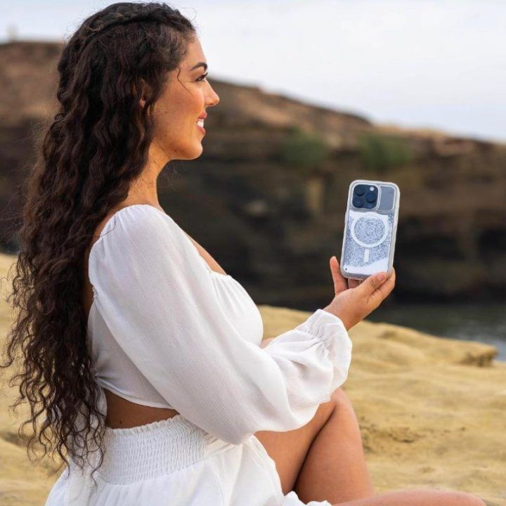 STM Relax Sand MagSafe dėklas iPhone 15 Pro, permatomas baltas