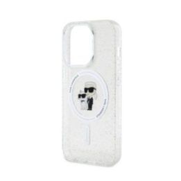 Permatomas dėklas iPhone 15 Pro Karl Lagerfeld Karl & Choupette Glitter Magsafe