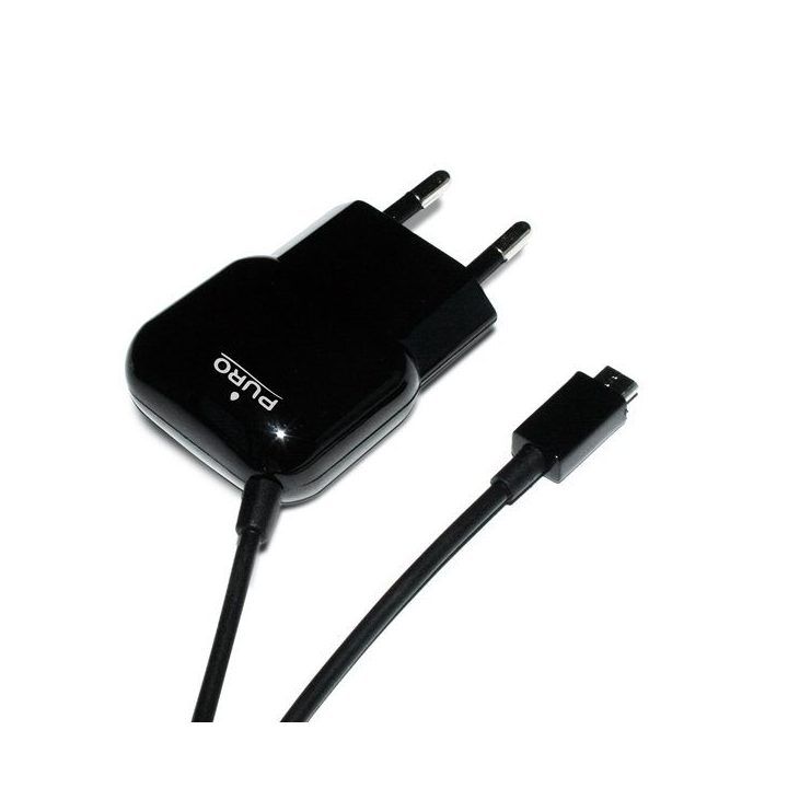 PURO mini kelioninis įkroviklis su „Micro USB“ laidu, juodas