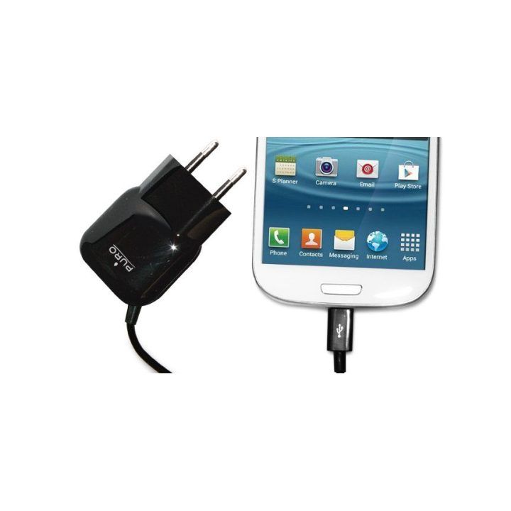 PURO mini kelioninis įkroviklis su „Micro USB“ laidu, juodas