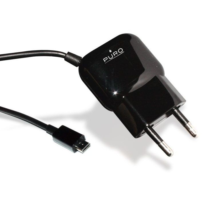 PURO mini kelioninis įkroviklis su „Micro USB“ laidu, juodas