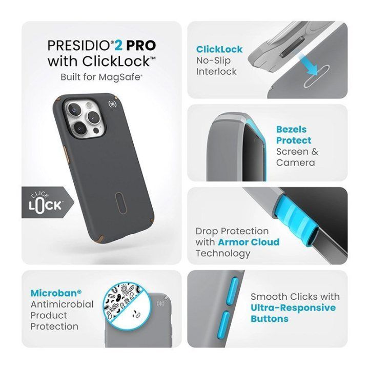 Dėklas iPhone 15 Pro Speck Presidio2 Pro Charcoal Gray