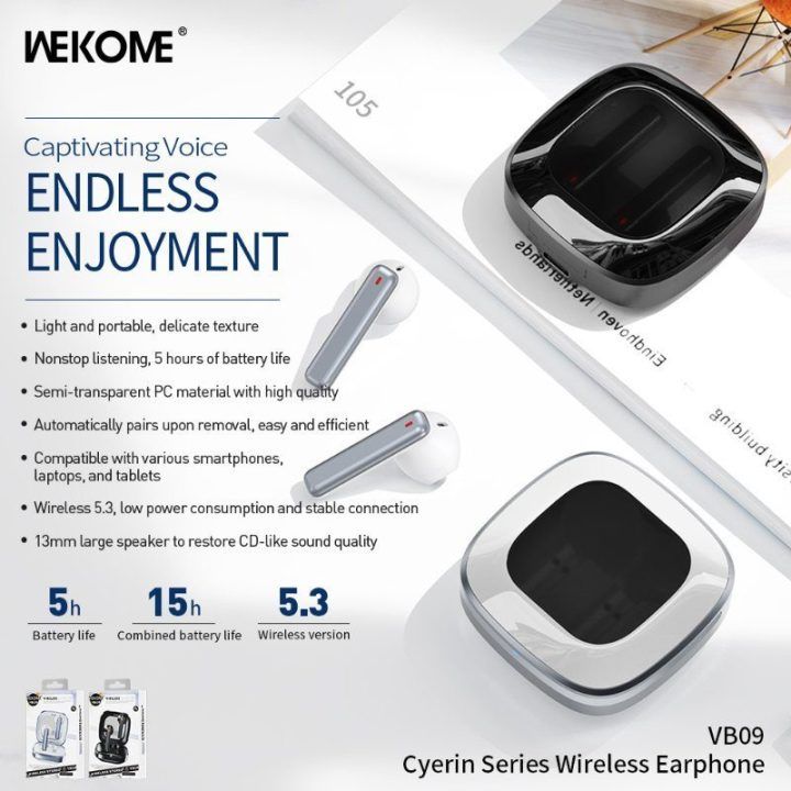 Belaidės Bluetooth ausinės WEKOME VB09 Cyerin Series, baltos