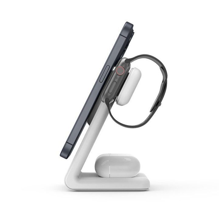 Belaidis 3 viename įkroviklis Crong MagSpot Pivot Stand, baltas