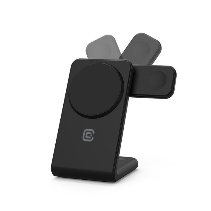 Crong MagSpot Pivot Stand 3in1 belaidis įkroviklis, juodas