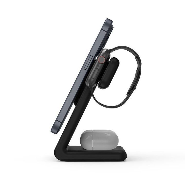 Crong MagSpot Pivot Stand 3in1 belaidis įkroviklis, juodas