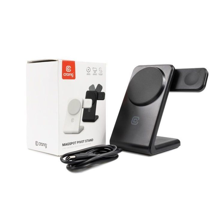 Crong MagSpot Pivot Stand 3in1 belaidis įkroviklis, juodas