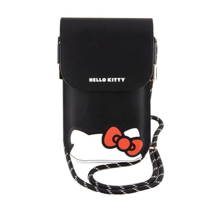 Telefono dėklas Hello Kitty juodas su dirželiu