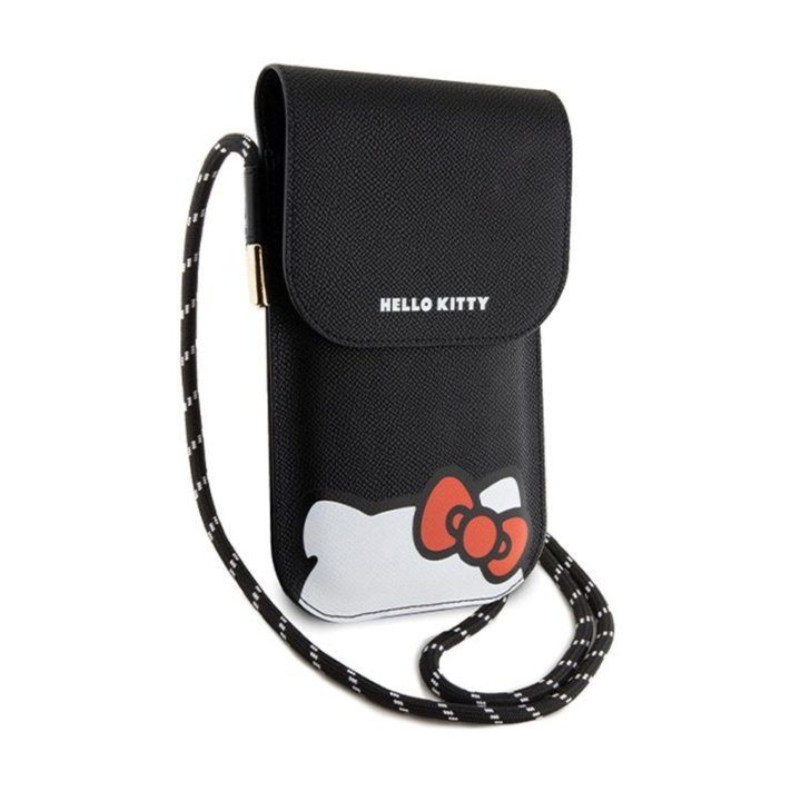 Telefono dėklas Hello Kitty juodas su dirželiu