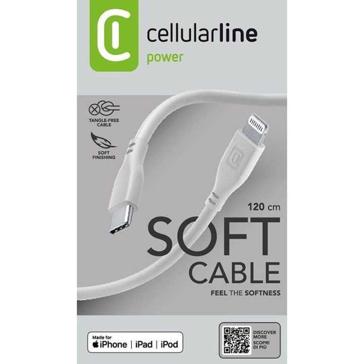 USB-C į Lightning laidas Cellularline Soft Cable, 1,2 m, pilkas