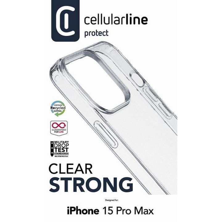 Permatomas dėklas iPhone 15 Pro Max, Cellularline Clear Strong
