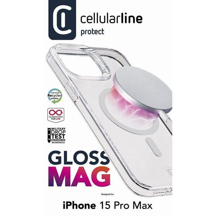 Permatomas dėklas iPhone 15 Pro Max, Cellularline Gloss Mag