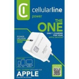 USB-C įkroviklis 30 W Cellularline The One, baltas