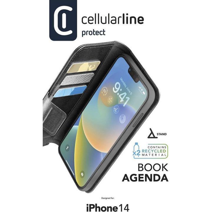 Dėklas iPhone 14 Cellularline Book Agenda, juodas